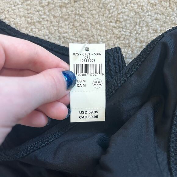 NWT Aerie Crinkle Ring Full Coverage One Piece Swimsuit Black Swim Beach - Picture 6 of 7